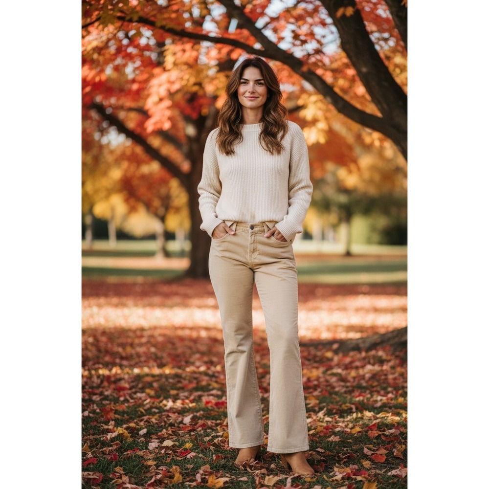 Venezia Corduroy Pants Womens Tan Embroidered Back Pocket Flare Leg 18